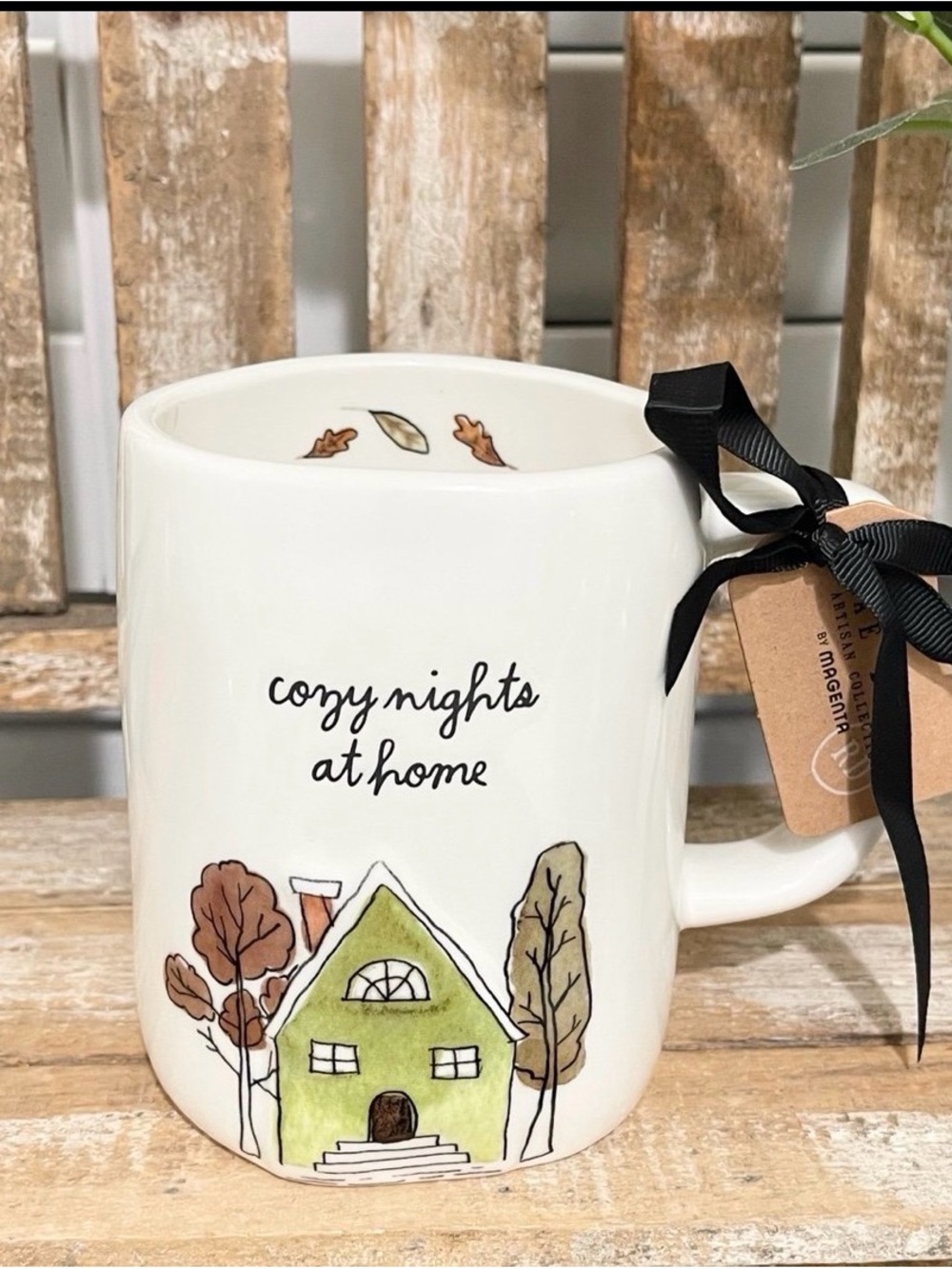 Rar Dunn Cozy Nights at Home White Ceramic Mug with Green House Design